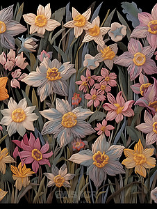 刺绣花卉彩色的花卉插画