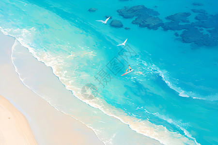白色飞鸟白色沙滩和海水插画