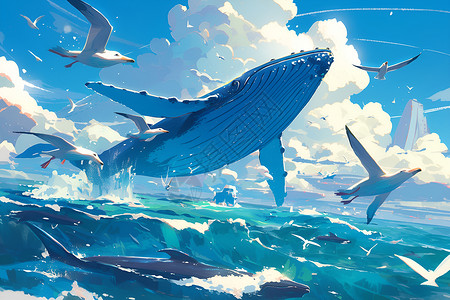 花海中的鲸深海中的鲸群插画