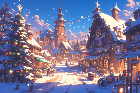 圣诞夜的雪景背景图片