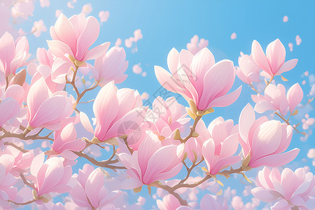 一枝粉色玉兰粉色的玉兰花插画