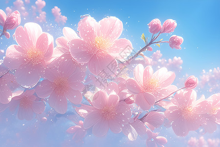 天空下的樱花背景图片