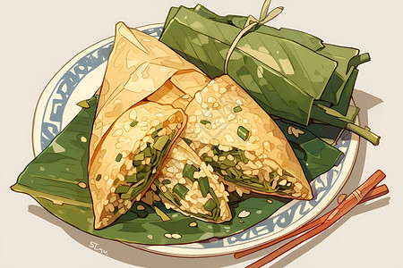盘子中的糯米粽子背景图片