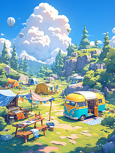 阳光下的露营乐园背景图片