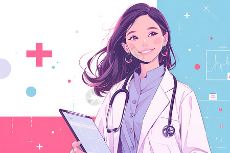 微笑女医生年轻女医生的插画插画