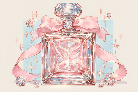 水晶香水瓶上的丝带背景图片
