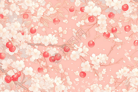 樱花间的樱桃背景图片