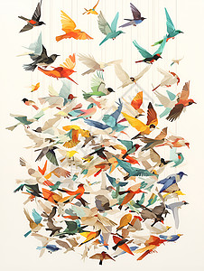绚丽的动物缤纷的绚丽飞鸟插画