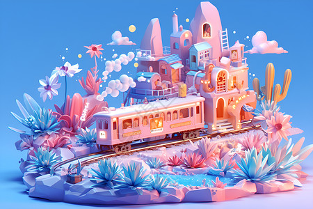 火车穿越花花海的场景背景图片