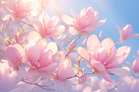 鲜花公园春日粉色鲜花盛开插画