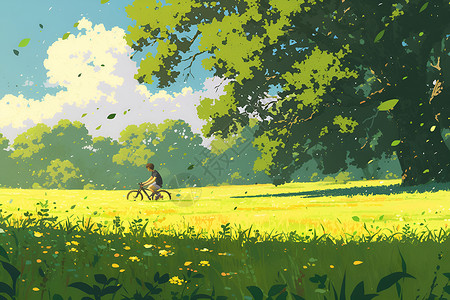 草地上的骑行背景图片
