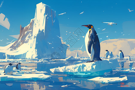 冰山海洋冰山上的企鹅插画