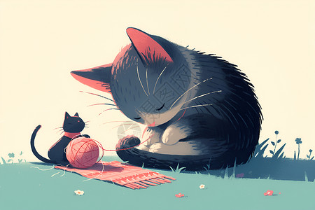 猫咪与毛线球玩耍背景图片