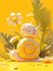 快乐的蜗牛与花环背景图片