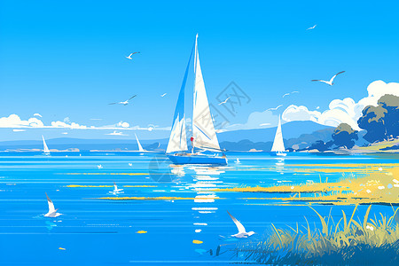 帆船在水面上背景图片