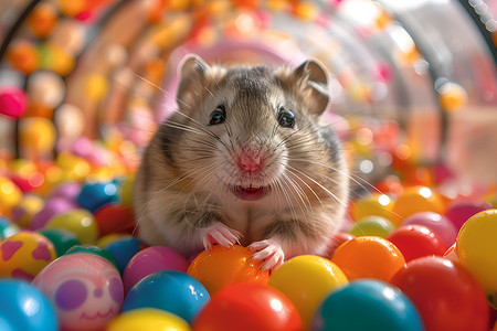 飘浮彩球一只开心的仓鼠背景