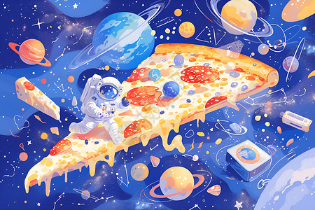 中东烤饼多元空间中的宇宙比萨插画