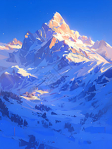 阿里无人区白雪皑皑的雪山山脉插画