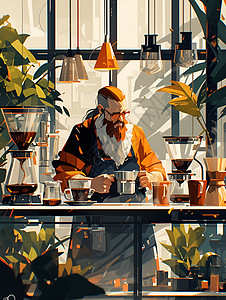 男人坐在吧台上品尝咖啡背景图片