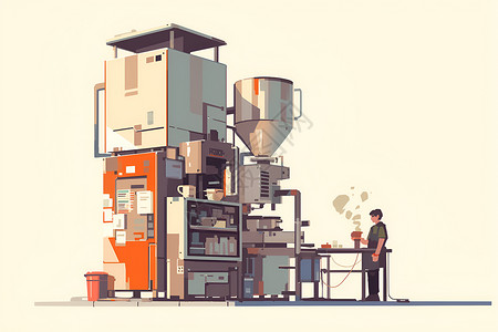 咖啡烘焙机巨型咖啡冲泡机插画