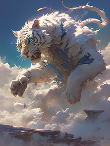 云海中飞翔的白虎背景图片