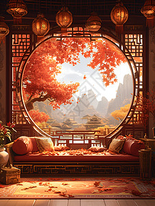 艺术房间中国元素的房间插画