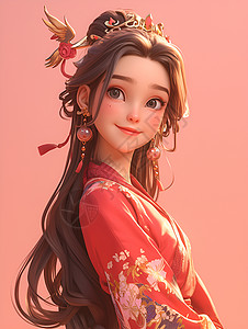 红裙少女插画高清图片