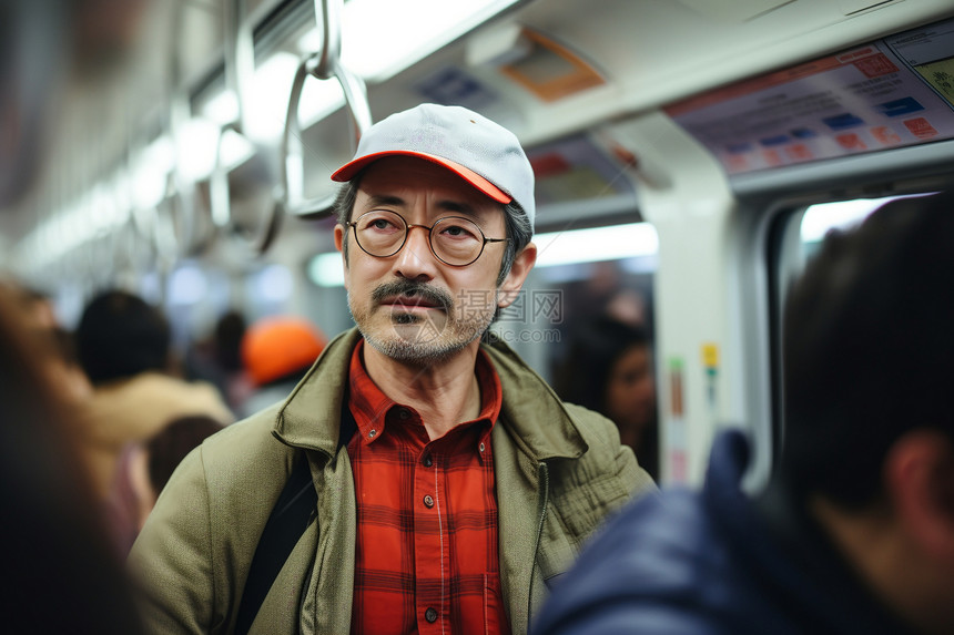 乘坐地铁的男子图片