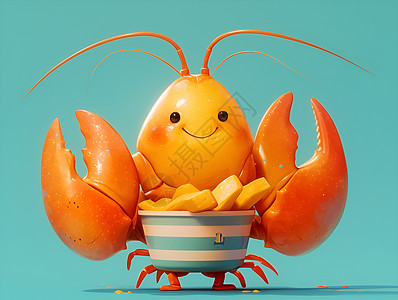 可爱小螃蟹龙虾手捧美食插画