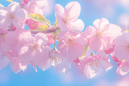 梦幻公园蓝天下的樱花插画
