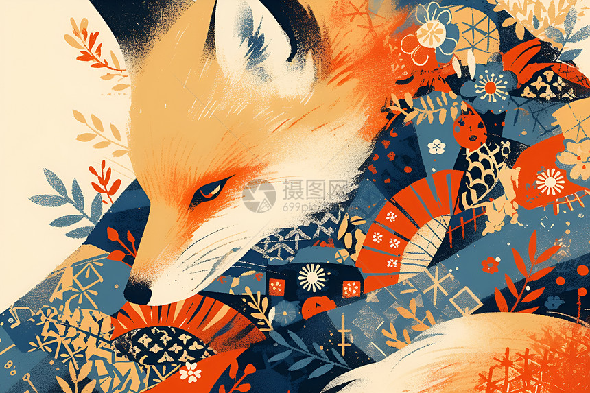 彩色的狐狸插画图片