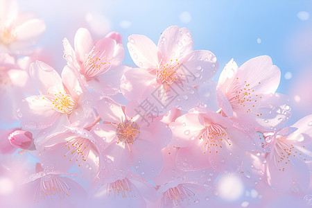 粉红樱花盛放背景图片