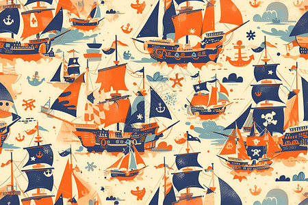 壁纸海海面上的卡通帆船插画