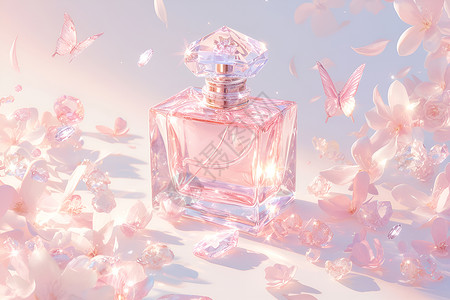 香氛背景粉色的香水瓶插画