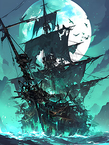 幽灵船在海上徘徊背景图片