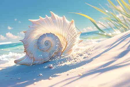 沙滩生物沙滩上的海螺插画