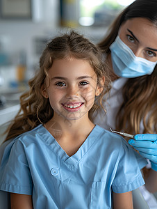 小女孩和亲切的牙医背景图片