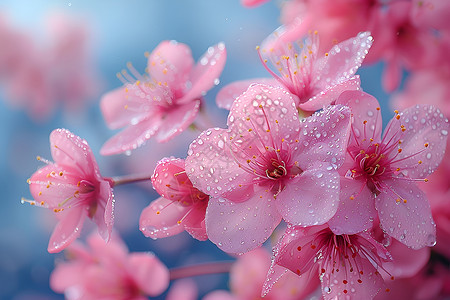 桃花樱花水彩点缀着露珠的樱花背景