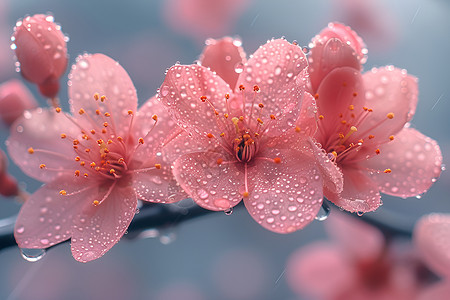 樱花与雨露背景图片