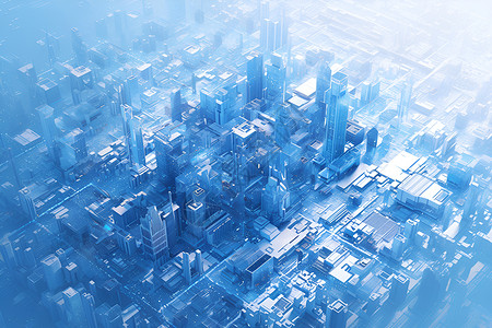 蓝色科技建筑蓝色的城市插画