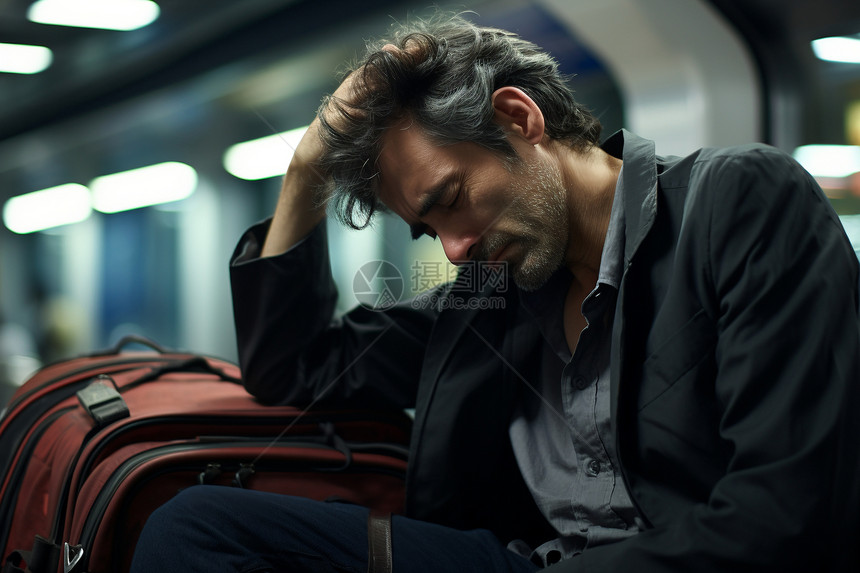 地铁站上疲惫的中年男子图片