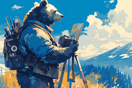 小熊手持相机背景图片