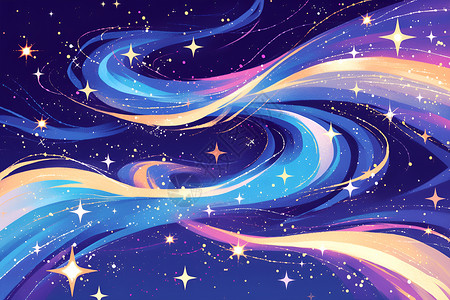 星空童话五彩斑斓的星空插画