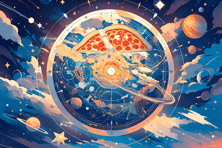 宇宙主题的行星披萨背景图片