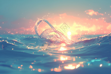 水面反射阳光照耀的海浪插画