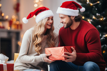 圣诞节手机壁纸夫妻互送圣诞礼物背景