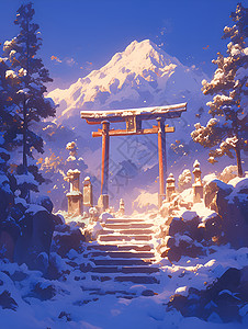 冬日晨曦雪中石门高清图片