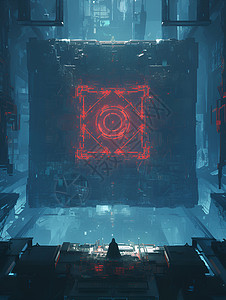 科幻船舱内的红色之光插画