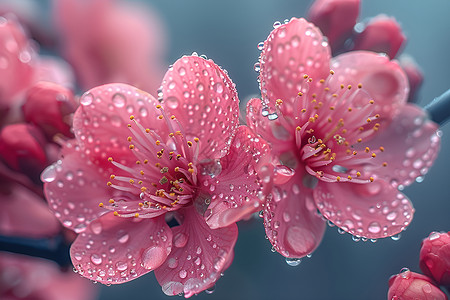 樱花上的水珠背景图片