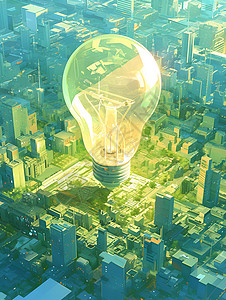 科技光源城市建筑中的光源灯泡插画